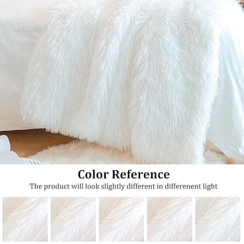 JONIYEAR Extra 2.8" Long Hair Fluffy Faux Fur Throw Blanket 50" x 60", Luxury Soft Decorative Fuzzy Furry Blankets for Couch, Cozy Plush Shaggy Blankets for Sofa Bed,Cute Lovely Blanket for Pet, White thumbnail 2