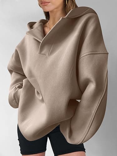 ANRABESS Womens Oversized Hoodies V Neck Sweatshirts Fleece Long Sleeve Pullover Y2K Clothes 2025 Fall Trendy Outfits thumbnail 4