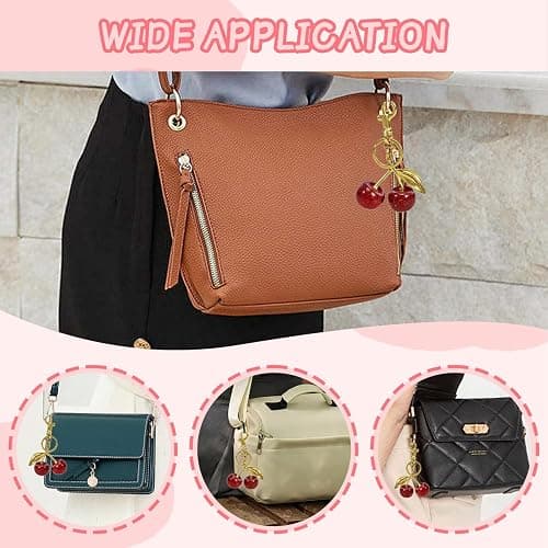 LICZINOIZO Adorable Cherry Keychain for Purses - Cute Leather Bag Charm for Women, Fashion Keyring Accessory for Handbags, Car Keys & More thumbnail 4