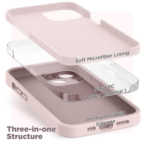 SURPHY Silicone Case Compatible with iPhone 14 Case 6.1 inch (2022), with Camera Protection Liquid Silicone Soft Gel Rubber Phone Case Cover with Microfiber Lining (Pink) - Pink thumbnail 5