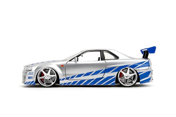 Jada Toys Fast & Furious Brian’s 2002 Nissan Skyline R34 Die-cast Car, 1:24 Scale, Silver & Blue,19808 thumbnail 9