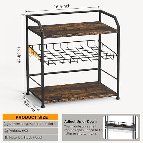3 Tier Adjustable Snack Organizer for Countertop Wood Metal Rack | Large capacity snack stand, adjustable shelf & stable feet for kitchen pantry, office snack station & retail candy thumbnail 2