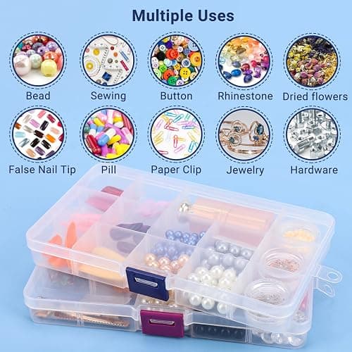 Cosics Bead Organizer Box, 2PCS 15 Compartment Craft Storage Container with Removable Divider, Plastic Empty Case for Jewelry Rhinestone Charms Crystal Press On Fake Nail, Hair Stuff Small Accessory thumbnail 6