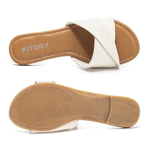FITORY Women's Flat Sandals Fashion Slides With Soft Leather Slippers for Summer Size 6-11 thumbnail 4