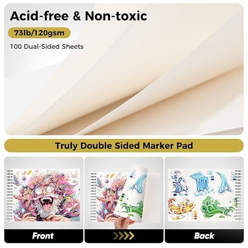 Soucolor Marker Paper Sketchbook,Bleedproof Maker Paper 9"x12" | Professional Bleedproof Marker Pad for Alcohol Markers 100 Sheets 73lb/120gsm Thick No-Penetration Drawing Paper thumbnail 5