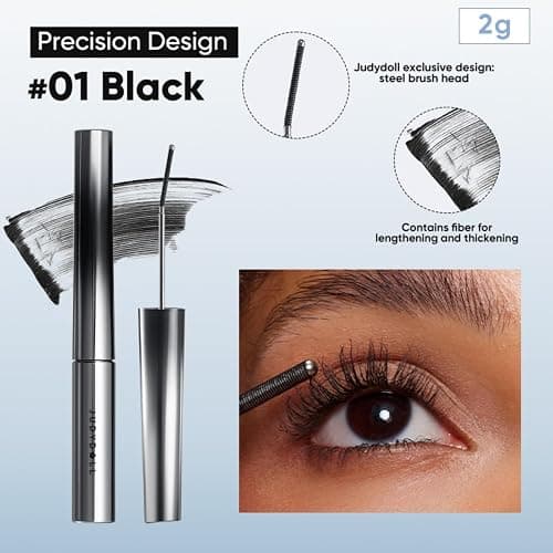 JUDYDOLL 3D Curling Eyelash Iron Mascara -Waterproof, Contains Fibers for Lengthening, Ultra Fine Tip to Apply without Clump, Smudge-Proof, Iron Wand Tubing Mascara(6°Precision Design#01Black, 0.07oz) thumbnail 2