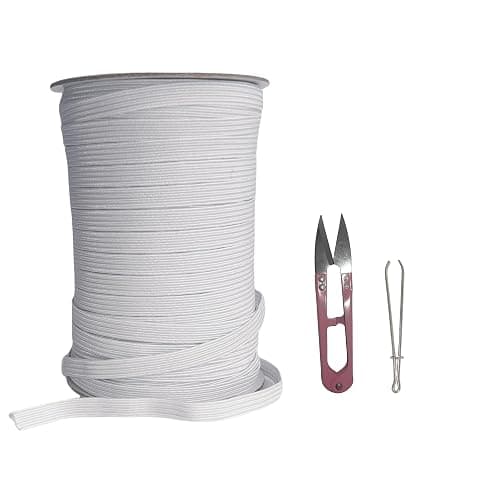 1/4 Inch White Elastic Band 50 Yards High Stretchy Flat Elastic Cord for Sewing & Crafts | Includes Sewing Scissors & Elastic Threader Tool - Image 1