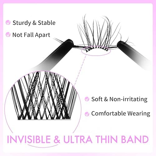 VEYESBEAUTY Lash Clusters Kit Individual Eyelash Extensions Thin & Invisible Band DIY False Eyelashes Newbie's Five-Second Series Wispy Lash Tray, LuxeBold KIT with Bond&Seal Remover Applicator thumbnail 3