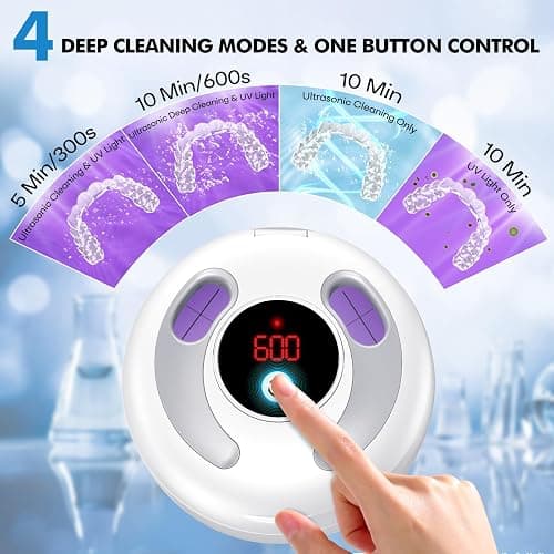 Upgraded Ultrasonic Retainer Cleaner Machine, 45kHz Ultrasonic Dentures Cleaner for Night Guards, Braces, Aligner, Toothbrush, Jewelry and More, 200ML Capacity, White thumbnail 3