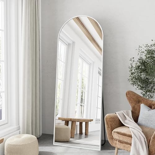 TinyTimes 57"x20" Arched Full Length Mirror, Full Floor Mirror with Stand, Large Full Body Mirrors, Wall Mirrors for Bedroom Living Room, Aluminum Frame (White) - Image 1