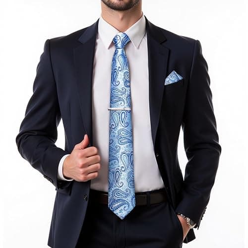 DiBanGu Silk Floral Ties for Men Woven Paisley Necktie and Tie Clip Handkerchief Cufflinks Set for Party Wedding thumbnail 2
