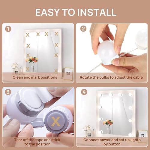 Akynite Hollywood Mirror Lights Stick on 10 Bulbs, USB Cable Adjustable, 3 Colour Changing and 10 Brightness, LED Vanity Mirror Lamp Dimmable, Makeup Lights for Dressing Table (No Adapter) thumbnail 6