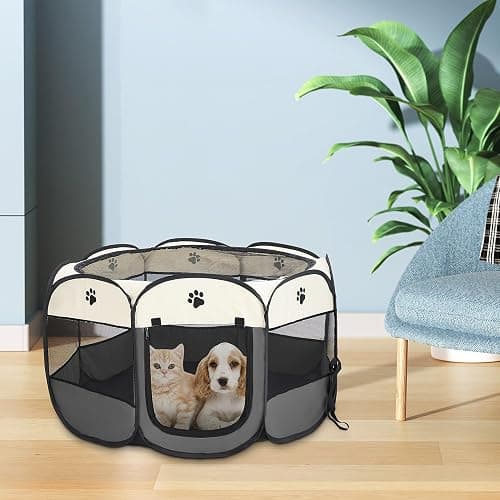 Youyijia Portable Pet Playpen Puppy Playpen Pet Dog Cat Playpen Cage Crate 74 x 74 x 43cm Soft Fabric Foldable Pet Indoor Outdoor for Rabbit Hamster Guinea Pig Gray thumbnail 6
