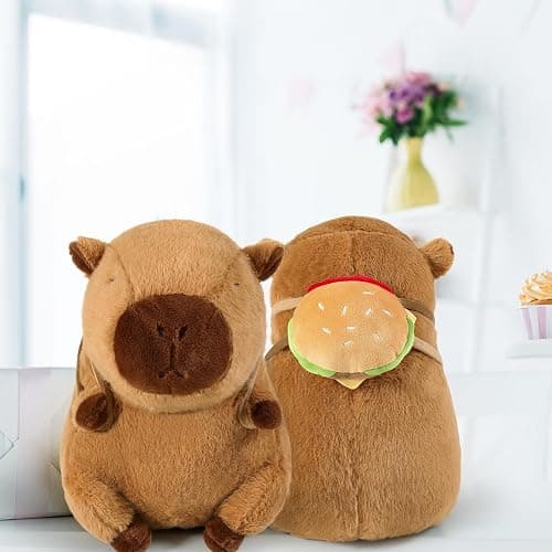 Ditucu Cute Capybara Plush with Hamburger Backpack Soft Capibara Stuffed Animal Plushies Toys Hugging Gifts for Kids Brown 9 inch thumbnail 2