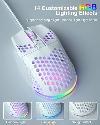 SOLAKAKA SM900 Gaming Mouse Wired with RGB,Adjustable 12800 DPI Wired Gaming Mouse with Side Buttons,Computer Mouse for Laptop/PC,White thumbnail 4