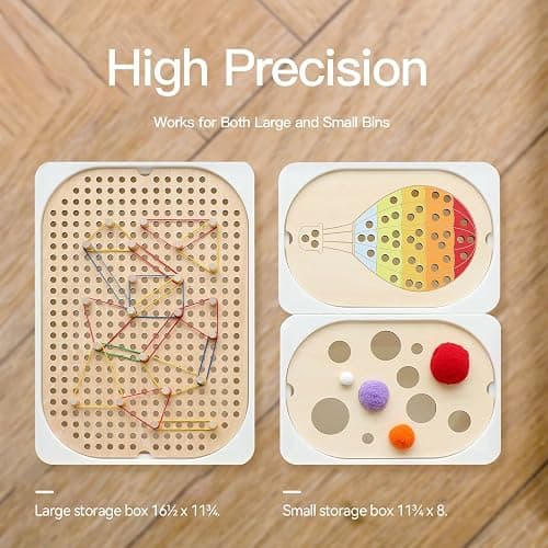 IEATFO 3-Pack Wooden Sensory Boards - Sensory Table Large and Small Storage Box Inserts - Pegboard, Size & Color Cognitive Boards - Accessories Include Wooden Pegs, Elastics, Pompoms thumbnail 3