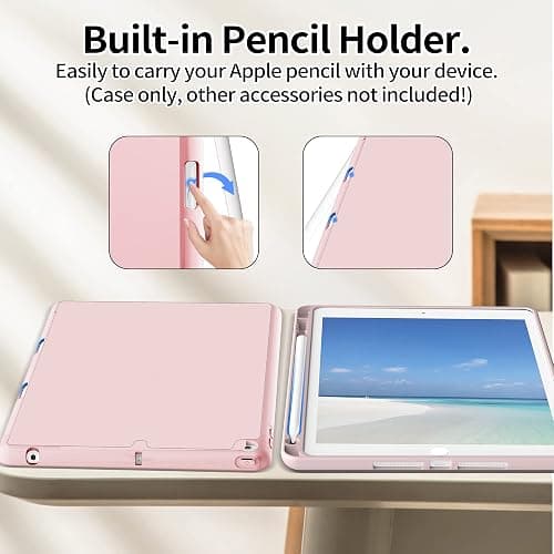 GKABXY Case for iPad 9th/8th/7th Generation 2021/2020/2019 10.2 Inch | With Pencil Holder, Soft TPU Back & Tri-fold Stand Protective, Auto Wake/Sleep for iPad 10.2 Inch, Pink thumbnail 5