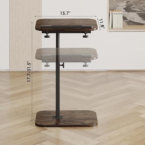 iabifo Sofa Couch Arm Table Tv Tray Small Bed Stand C Shaped Side End Tables for Living Room, Bedroom, Bedside Rustic thumbnail 2