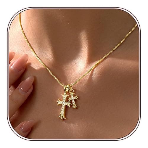 Partm Gold Cross Necklace for Women 14K Plated Dainty Pendant Cross Chain Faith Crucifix Choker Baptism Necklace for Women Trendy Religious Jewelry Hypoallergenic - Image 1