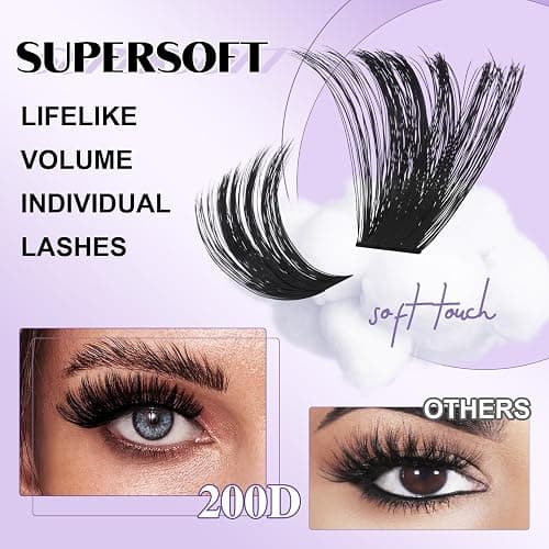 B&Qaugen Lash Clusters 200D Individual Lashes Eyelash Clusters Supersoft D Curl Cluster Eyelash Extensions 10-18 Mixed Eyelash Extension Wispy Volume Cluster Lashes DIY at Home(200D-D-10-18MIX) thumbnail 2