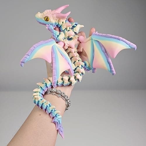 WUQIREN 3D Printed Dragon with Wings,3D Printed Animals Toys, Fidget Dragon Toys, Flexible Articulated Winged Crystal Dragon Model,Desktop Pet Deco, Stocking Stuffers (Matte-Rainbow) - Image 1