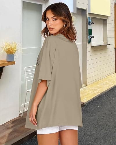 Womens Oversized Tshirt Graphic Tees Crew Neck Summer Short Sleeve Loose Fit Tops - XX-Large - A-los Letter Print thumbnail 5
