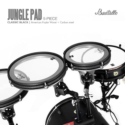 Beatello Jungle Pad Compact Portable Adult 5pc Drum Set, 1.5 inches ultra-thin steel drum Cavity,14 Inches Complete Full Size Kit with Bass, Toms, Snare, Floor,Stands, Hi-Hat Pedal,Drum Pedal,Black thumbnail 6