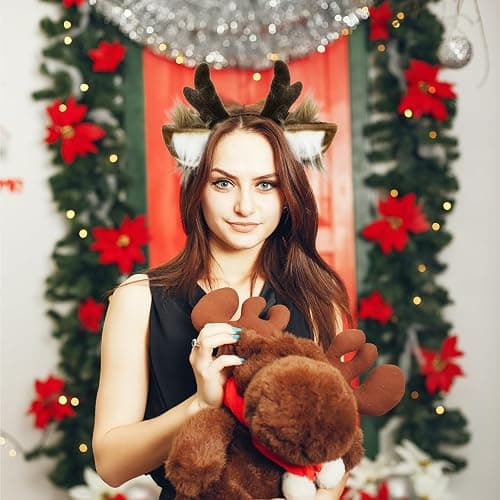 SIOTMERA Reindeer Antlers Headband, Realistic Deer Antlers Headbands Reindeer Ears Adults Christmas Party Birthday Makeup Cosplay, Reindeer Headband for Christmas Eve Costume Gift, Brown thumbnail 8