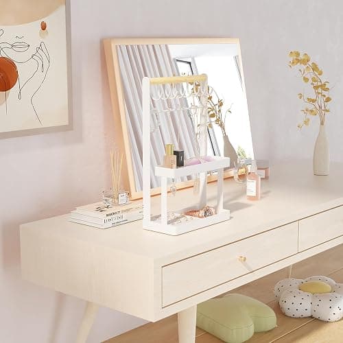 Lolalet 4-Tier Jewelry Organizer, Cute Necklace Holder Stand with 12 Hooks for Teen Girl Aesthetic Room Bedroom Decor -White - White thumbnail 5
