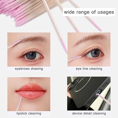 FSpronail 200pcs Pointed Tip Cotton Swabs, Pink Double-head Precision Microblading Cotton Swabs with Wooden Sticks Nail Polish Remover Pen Touch Up Disposable Makeup Applicators Beauty Tools thumbnail 7