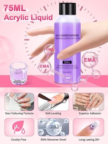 Acrylic Nail Kit with Drill and Lamp: 36 Colored Glitter Powder Set for Beginners with Everything - 3 Colors 30G Acrylic Powder 75ML Liquid Set Nail Art Tools Extension Kits For Home Salon DIY thumbnail 5