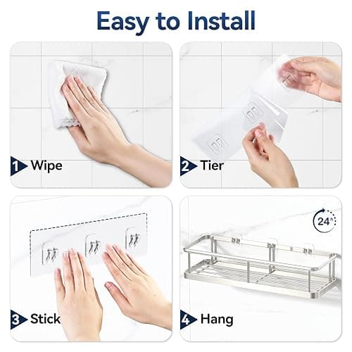 YASONIC Shower Caddy Adhesive, Rustproof Shower Organizer, Large Capacity Shower Shelves for Inside Shower, No Drilling Bathroom Organizers and Storage for Home Decor （2 Pack Silver） thumbnail 8