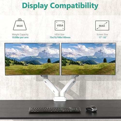 WALI Dual Monitor Stand, Adjustable Gas Spring Arm Monitor Mount for 2 Monitors up to 32 Inch,19.8lbs Capacity (GSMP002W), White by WALI thumbnail 2
