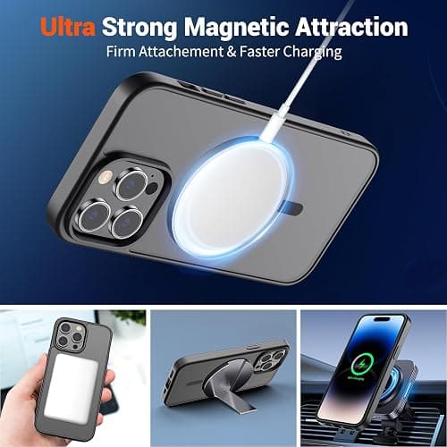 SUPFINE Magnetic for iPhone 14 Pro Max Case (Compatible with MagSafe) (Military Grade Drop Protection) Translucent Matte Shockproof Phone Cover,Black thumbnail 5