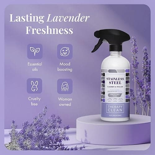 Therapy Stainless Steel Cleaner and Polish 100% USDA Biobased, Fingerprint and Residue Remover, Lavender Essential Oil Scent, Sink Cleaner, Grill Spray thumbnail 6