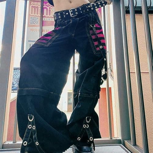Women Y2k Pants Goth Punk Emo Baggy Bell Bottom Jeans Y2k Wide Leg Harajuku Grunge Pants Hip Hop Clothes thumbnail 5