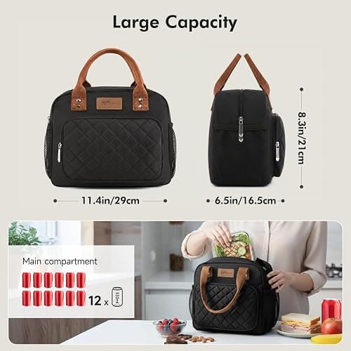 HOMESPON Insulated Lunch Bag Water Resistant Tote with Pockets | 3-Layer Insulation, 12-Can Capacity, Wipe-Clean Aluminum Foil Interior, Soft Canvas Handle, for Work & Picnic thumbnail 2