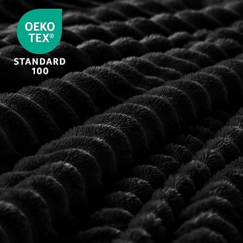 BEDELITE Ribbed Jacquard Black Fleece Throw Blanket for Couch, 50x60 Inch | Soft Warm Decorative Fluffy Blanket, Cozy Plush Lightweight Fuzzy Throw Blanket for Bed Sofa Home Room Decor, Gift for Women thumbnail 4