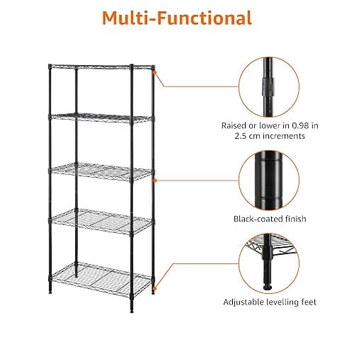 Amazon Basics 5-Shelf Multipurpose Adjustable Sturdy Steel Storage Shelving Unit, Easy Assembly, 13.4" D x 23.2"W x 60"H, Black thumbnail 6