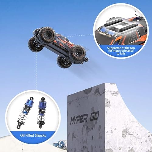 HYPER GO H16DR 1:16 Scale Ready to Run Fast Remote Control Car, High Speed Jump RC Monster Truck, Off Road RC Cars, 4WD All Terrain RTR RC Truck with 2 LiPo Batteries for Boys and Adults thumbnail 4