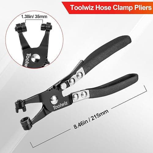 Toolwiz Hose Clamp Plier, Heavy Duty Hose Clamp Tool with Locking Device | Black Non-Slip Handle, Removal and Installation Tool for Ring-Type and Flat-Band Hose Clamps thumbnail 2