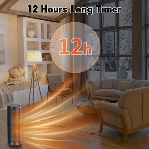 Portable Space Heater for Indoor Use with Remote - QOWETU 70° Oscillating Electric Heater, 17 Inchs, 12H Timer, 1500W Quiet PTC Ceramic Heating with Thermostat, Fast Safety Heat for Home, Bedroom thumbnail 6