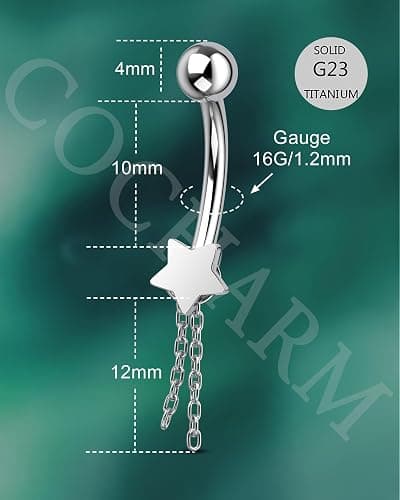 COCHARM Titanium Belly Button Rings, 14G Belly Navel Rings for Women Dangle, Surgical Steel Navel Piercing Jewelry thumbnail 3