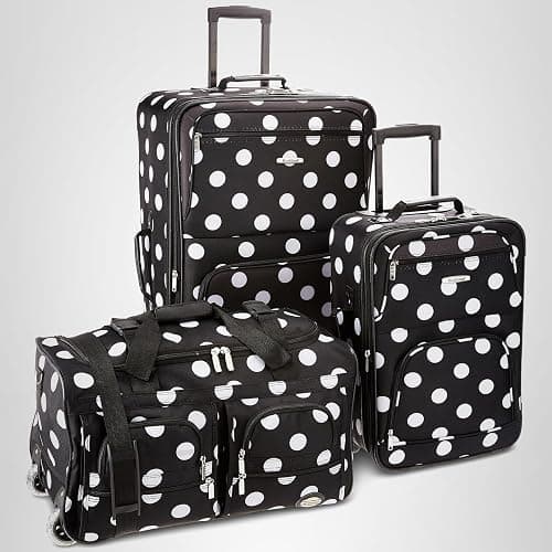 Rockland Vara Softside 3-Piece Upright Luggage Set, Expandable,Black dot, (20/22/28) thumbnail 8