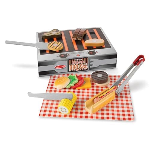 Melissa & Doug Grill and Serve BBQ Set with Pretend Play Toy Food & Kids Play Kitchen Accessories, Preschool Learning Toys for Girls & Boys 3+ - Image 1