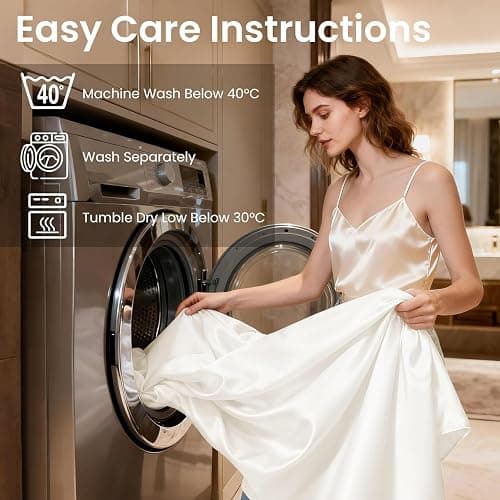 Love's cabin Satin King Sheet Sets - 4 Piece Ivory Silky Sheets King Size Bed Set with Deep Pocket, Luxury Silk Feel King Size Satin Sheet Set (1 Flat Sheet,1 Fitted Sheet,2 Pillow Cases) thumbnail 6