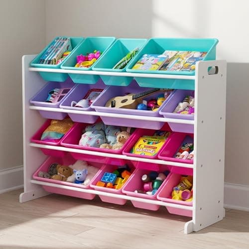 Humble Crew Supersized Toy Storage Organizer with 16 Removable Bins, White/Blue/Pink/Purple – Large Toy Storage for Toddlers Ideal for Kids' Rooms, Playrooms, and Nurseries - Modern Toy Bins for Kids thumbnail 2