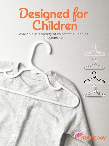 HOUSE DAY Premium Baby Hangers 120 Pack, 11 Inch Kids Plastic Hangers White, Slim Childrens Hanger for Infant, Toddler, Child Clothes, Non-Slip Sturdy and Durable Baby Clothes Hanger for Closet thumbnail 6