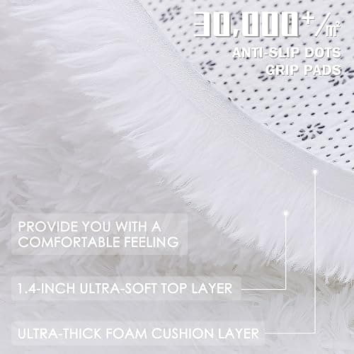 OLANLY White Round Rugs for Bedroom - Machine Washable, 4 ft Circle Area Rugs for Living Room, Soft and Fluffy Shaggy Carpet for Teen Girls and Boys, Nursery Rooms, Dorms, Home Decor Aesthetic thumbnail 6