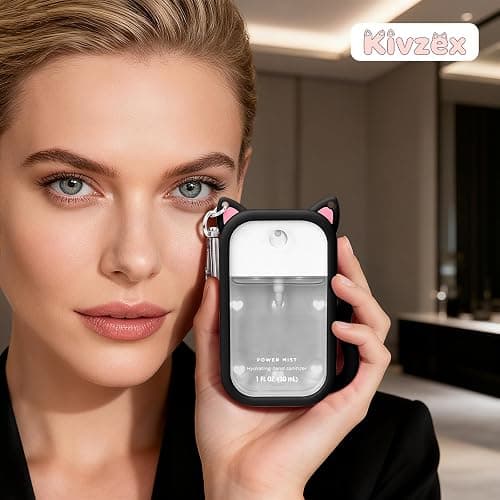 Kivzex Cat Silicone Case for Touchland Hand Sanitizer Spray with Keychain, Compatible with Power Mist & Glow Mist 1 FL Oz/30ML for Touchland Case, with Charms Accessory Cute Travel Cover Sleeve Black thumbnail 2